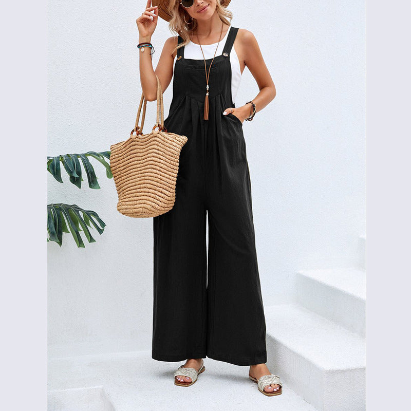 Damen Lässiger Jumpsuit mit weitem Bein und verstellbaren Trägern