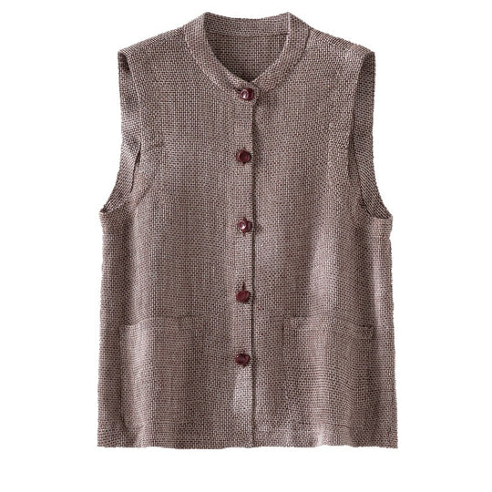 Damen Ärmellose Strickweste mit Stehkragen, Knopfleiste und aufgesetzten Taschen Shop Nory