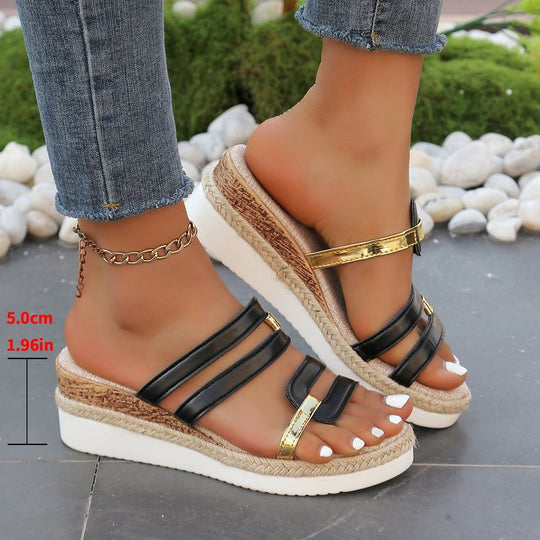 Damen Wedge-Sandalen mit eleganten Riemen und verstellbarem Schnallenverschluss Shopnory
