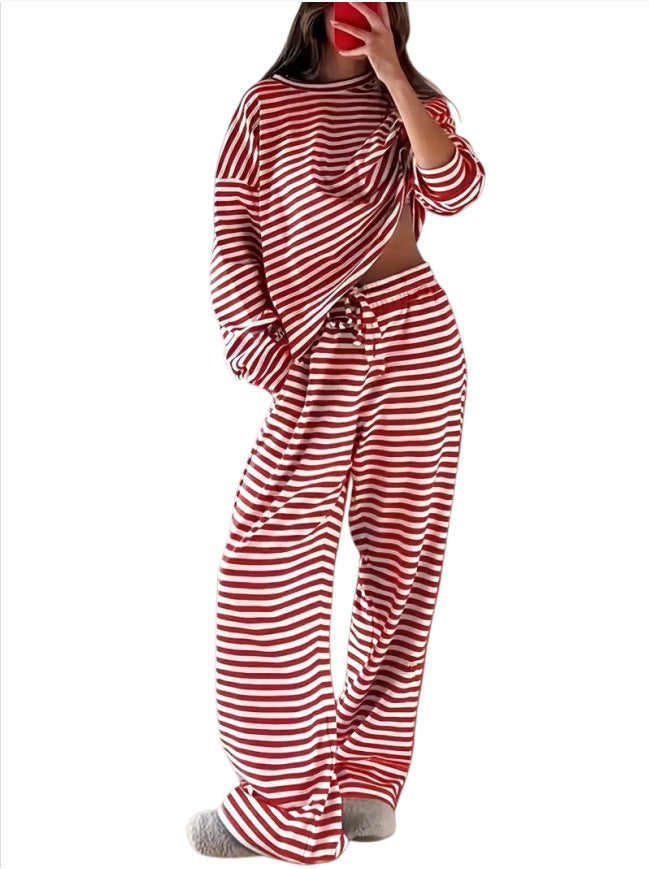 Damen Gestreiftes Lounge-Set aus weichem Baumwoll-Mix mit weitem Bein Shop Nory