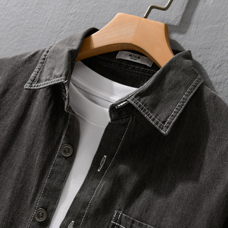 Herren Gewaschenes Denim-Overshirt im Workwear-Look mit Kontrastnähten Shop Nory
