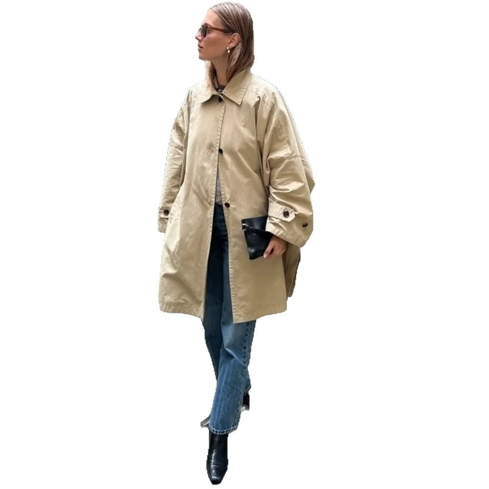 Damen Oversize Baumwoll-Mix Trenchcoat mit mittellangem, geradem Schnitt Shop Nory