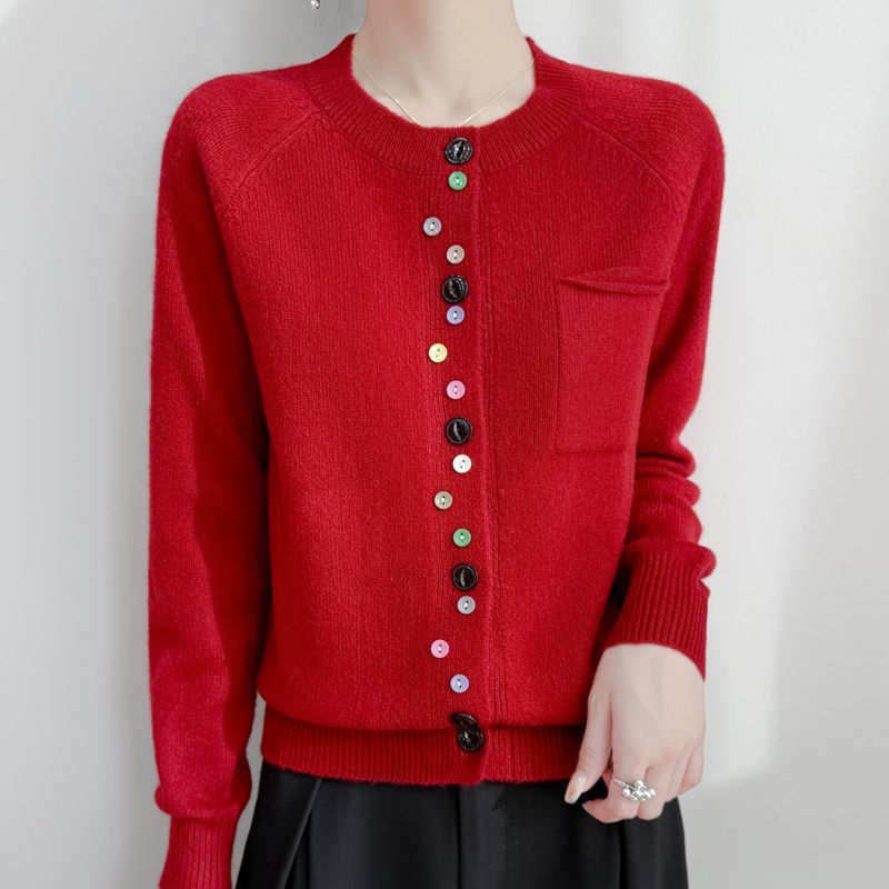 Damen Modischer Strickcardigan mit bunten Knöpfen Shop Nory