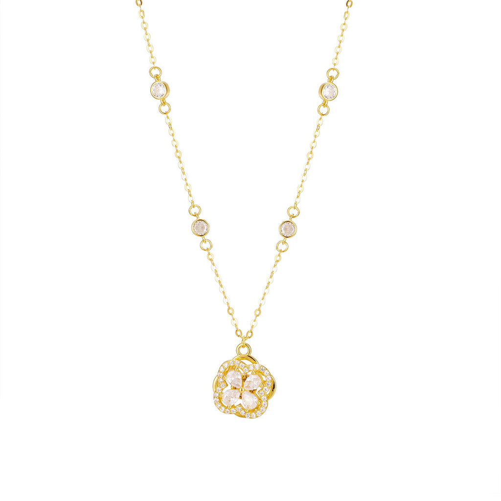 Damen elegante Halskette mit floralen Anhänger und funkelnden Kristaldetails Shop Nory