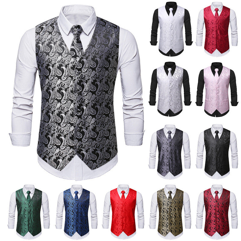 Herren elegante Weste mit feinem Paisleymuster und passendem Krawatten-Set