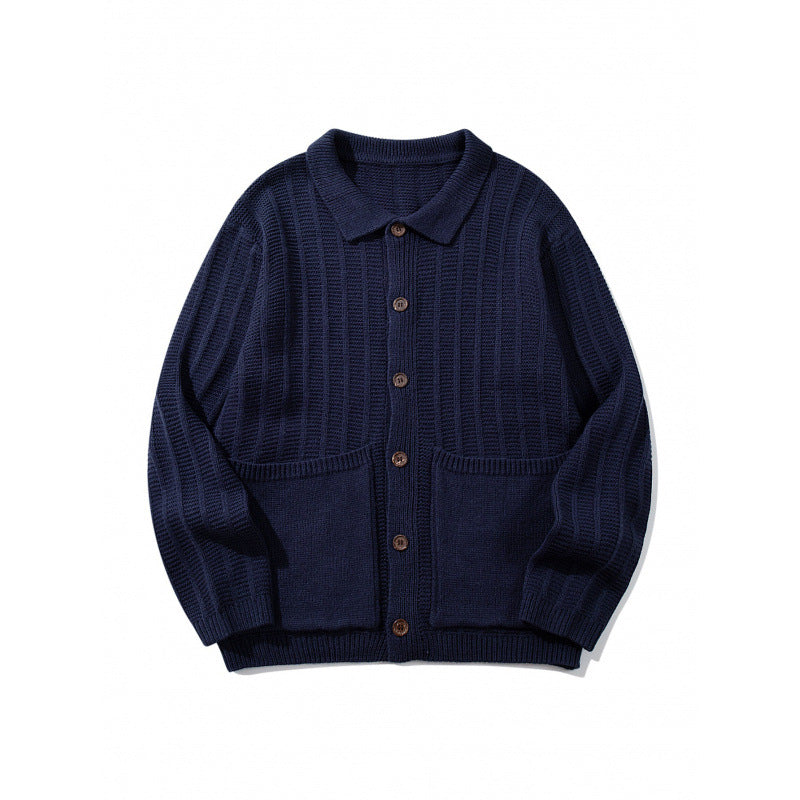Unisex Grobgestrickte Hemdjacke mit Kentkragen, Knopfleiste und aufgesetzten Taschen Shop Nory