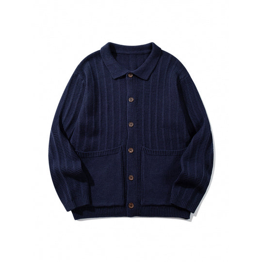 Unisex Grobgestrickte Hemdjacke mit Kentkragen, Knopfleiste und aufgesetzten Taschen Shop Nory
