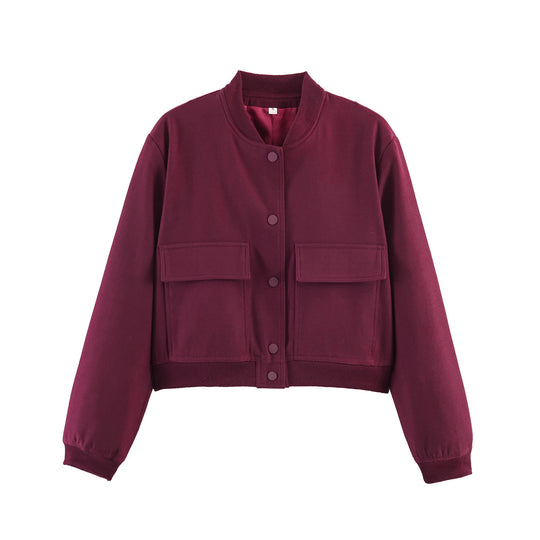Damen Kurz geschnittene Utility‑Bomberjacke mit großen Klappentaschen und Rippbündchen Shop Nory