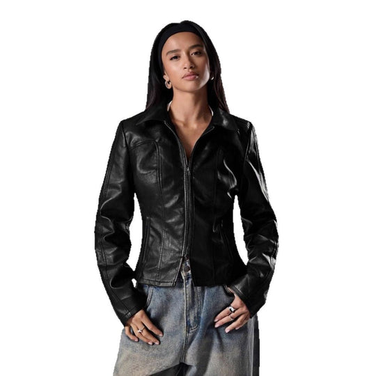 Damen Hochwertige Kunstlederjacke im figurbetonten Schnitt Shopnory