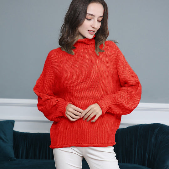 Damen Grobgestrickter Rollkragenpullover mit Ballonärmeln Shop Nory