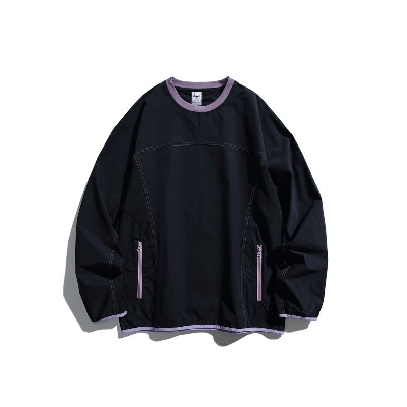 Unisex Leichter technischer Oversize-Pullover mit Rundhalsausschnitt, Reißverschlusstaschen und kontrastierten Abschlüssen Shop Nory
