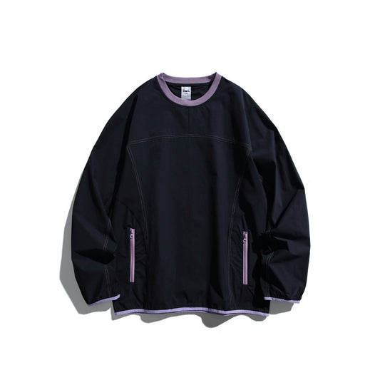 Unisex Leichter technischer Oversize-Pullover mit Rundhalsausschnitt, Reißverschlusstaschen und kontrastierten Abschlüssen Shop Nory