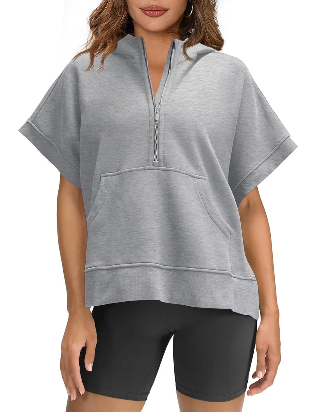 Damen lässiger Kapuzenpullover mit halbem Reißverschluss