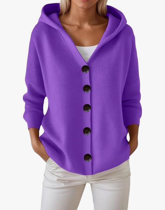 Damen Kapuzen-Strickjacke mit großen Holzknöpfen und seitlichen Eingrifftaschen Shop Nory