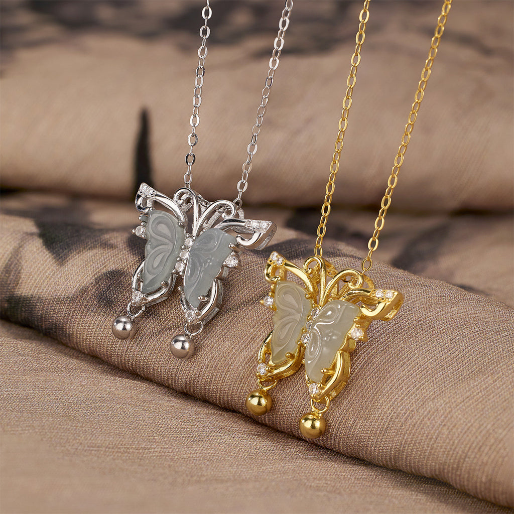 Damen Halskette mit kunstvollem Schmetterlingsanhänger und strahlenden Zirkonia Shop Nory