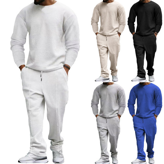 Herren nan strukturiertes Lounge-Set mit Rundhals-Pullover und schmal zulaufender Naht-Jogginghose Shop Nory