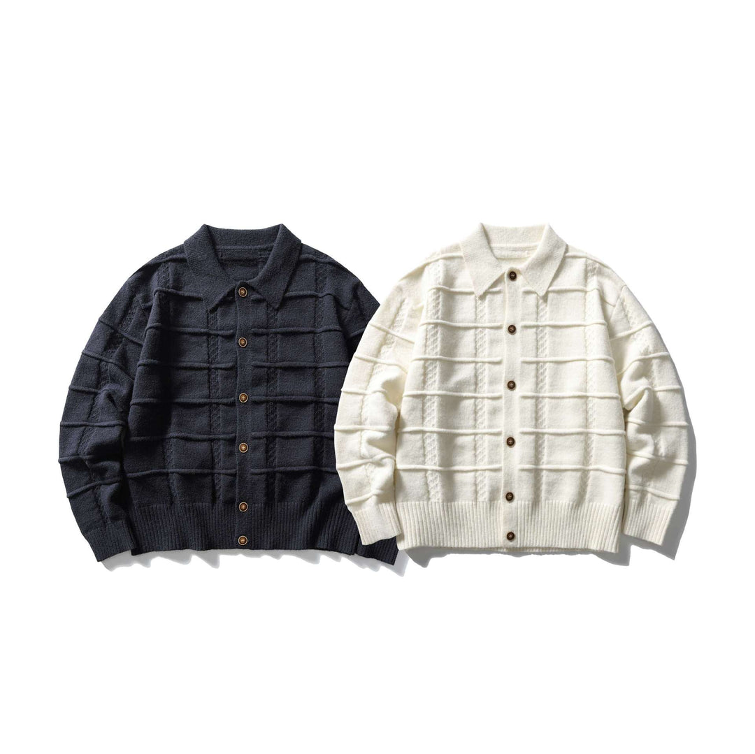 Herren strukturierte Strickjacke mit Hemdkragen und durchgehender Knopfleiste Shop Nory