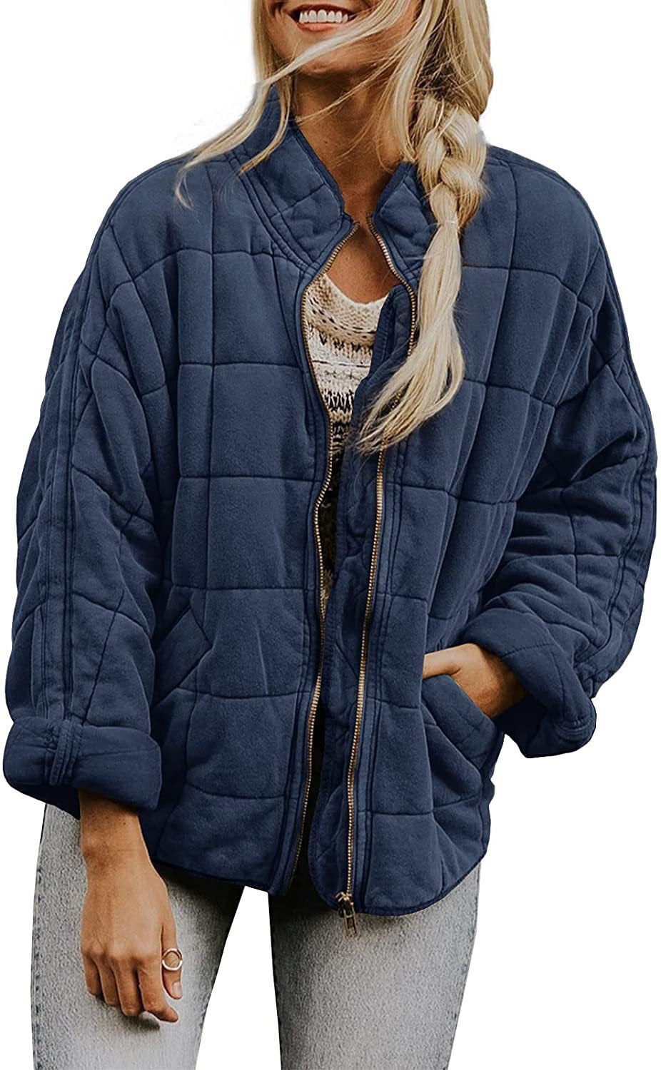 Damen Oversize Steppjacke mit Reißverschluss und Eingrifftaschen Shop Nory
