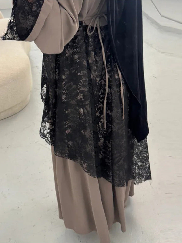 Damen Lagenlook-Spitzen-Tunika mit Bindegürtel und asymmetrischem Saum Shop Nory