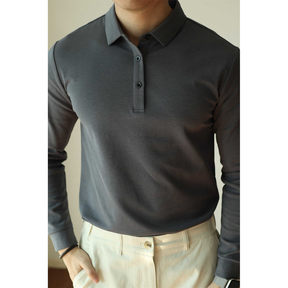 Herren Modisches Langarm-Polohemd mit feinem Strukturdesign Shop Nory