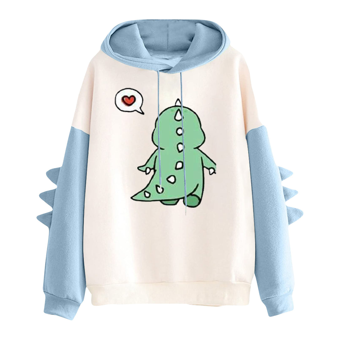 Damen nan Kapuzenpullover mit niedlichem Dino-Print, kontrastkapuze und dekorativen Stoffstacheln Shop Nory
