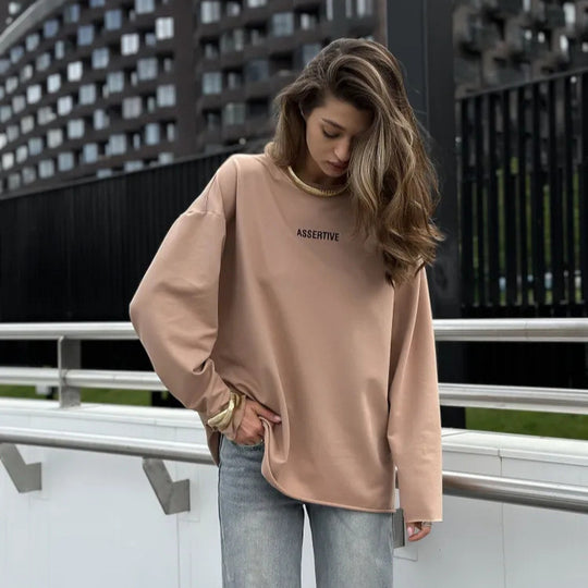 Damen oversized Baumwoll-Sweatshirt mit Statement-Print Shop Nory