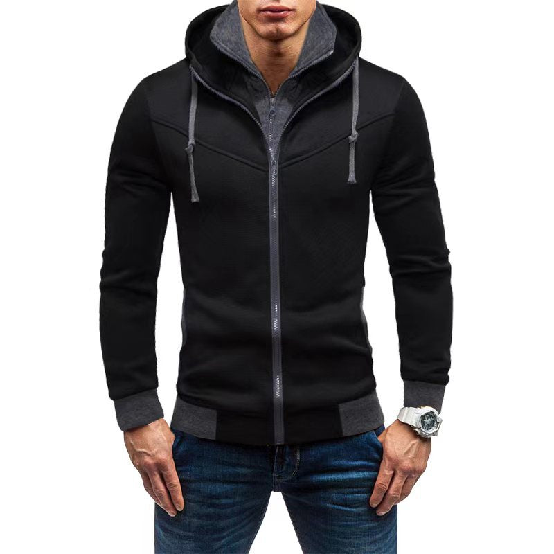 Herren Slim-Fit Kapuzenjacke mit verdecktem Reißverschluss-Doppelkragen und kontrastierten Bündchen Shop Nory