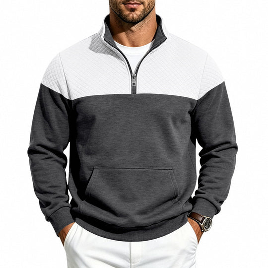 Herren Halbzip-Sweatshirt mit gesteppter Schulterpasse und Kängurutasche Shop Nory