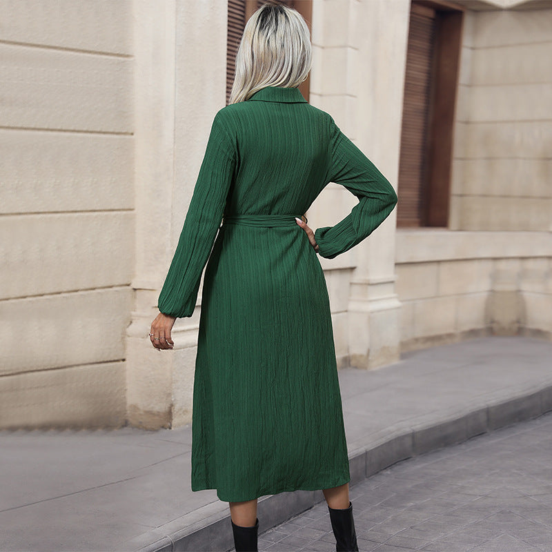 Damen Langarm Hemdblusenkleid mit Gürtel Shop Nory