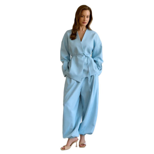 Damen Oversize-Blazeranzug mit Ein-Knopf-Blazer und weiter Bundfaltenhose Shop Nory