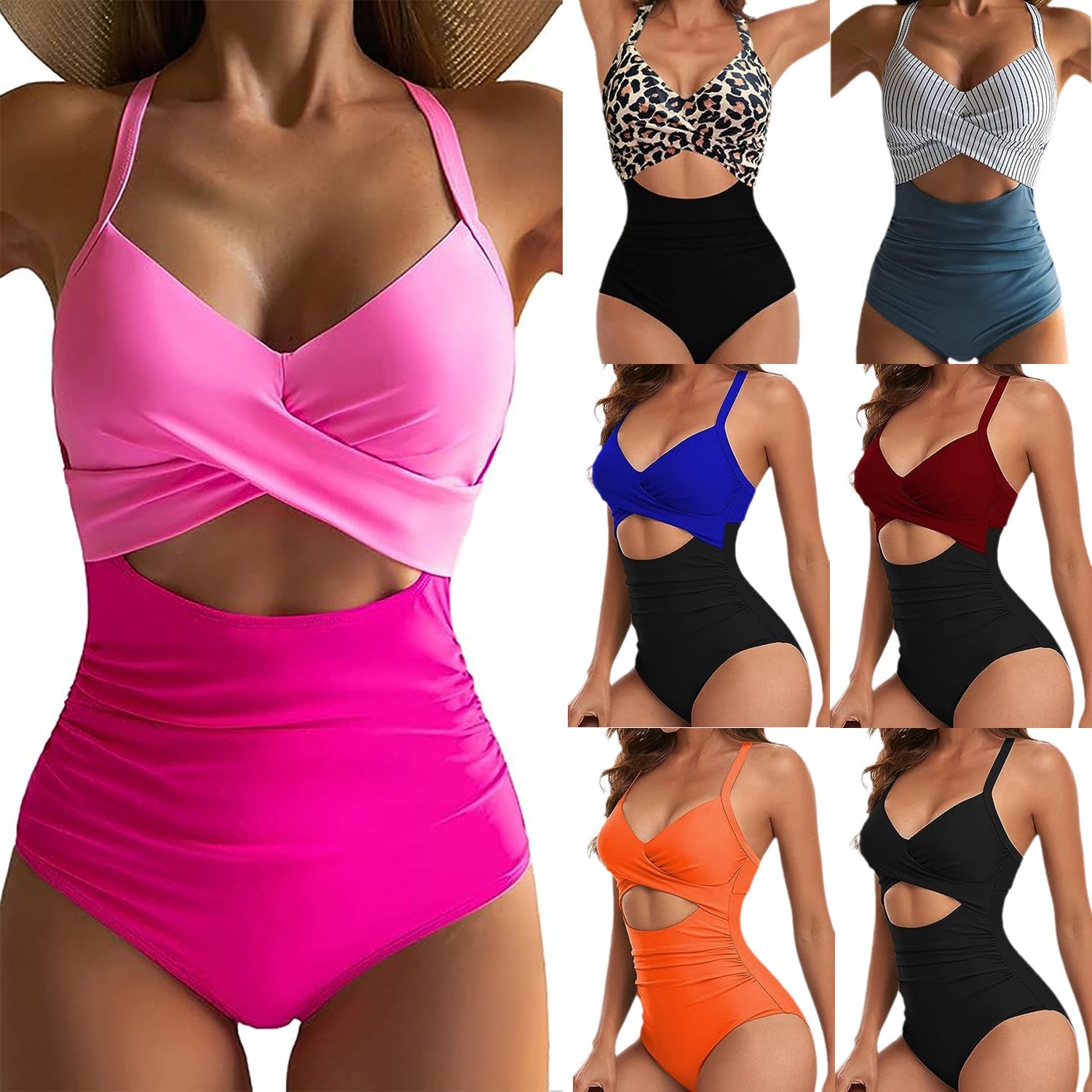 Damen Cut-Out Badeanzug mit Kreuzgurt