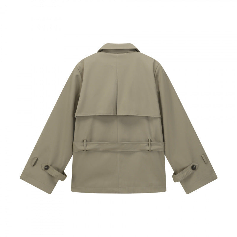 Unisex Kurze doppelte Blouson-Trenchjacke mit Taillengürtel und kastiger Silhouette Shop Nory