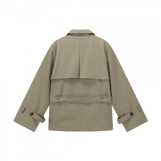 Unisex Kurze doppelte Blouson-Trenchjacke mit Taillengürtel und kastiger Silhouette Shop Nory