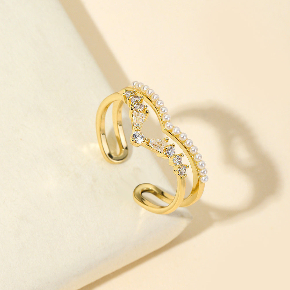 Damen eleganter und funkelnder Ring mit Perlen und Zirkonia Shop Nory