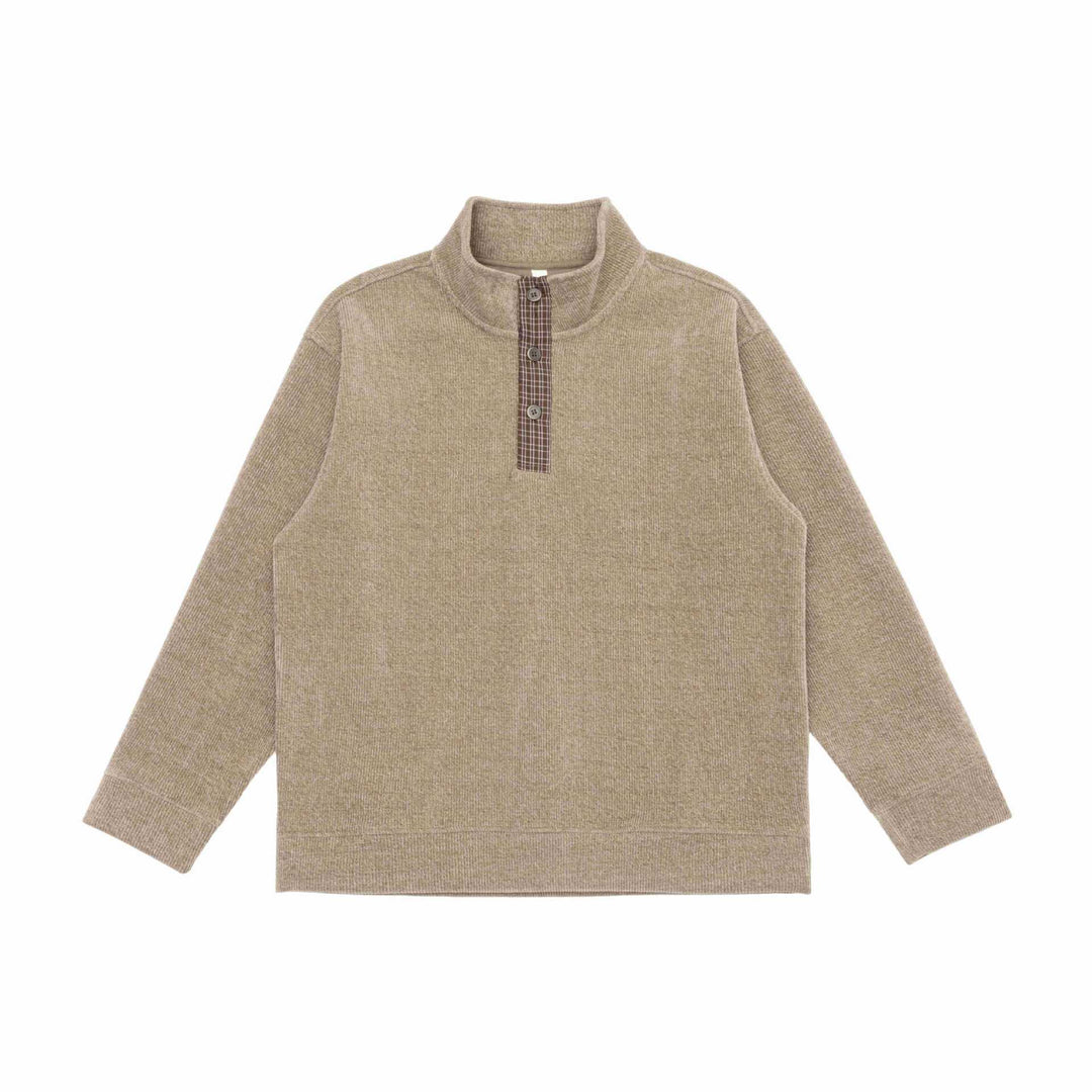 Unisex Feinstruktur-Halfzip-Pullover mit Stehkragen und karierter Knopfleiste Shop Nory