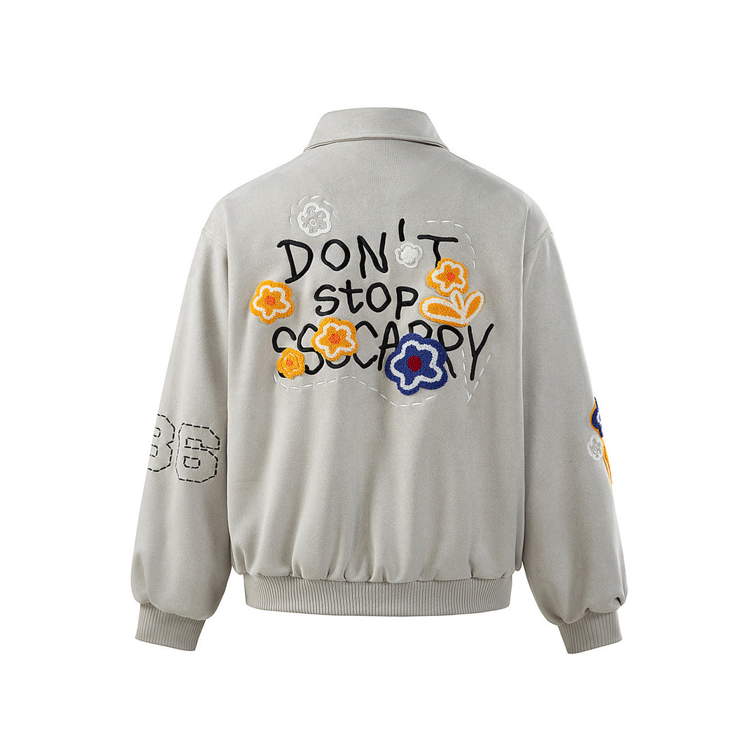 Unisex Boxy‑Blousonjacke mit gestickten Blumenpatches und elastischem Saum Shop Nory