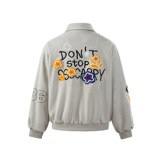 Unisex Boxy‑Blousonjacke mit gestickten Blumenpatches und elastischem Saum Shop Nory