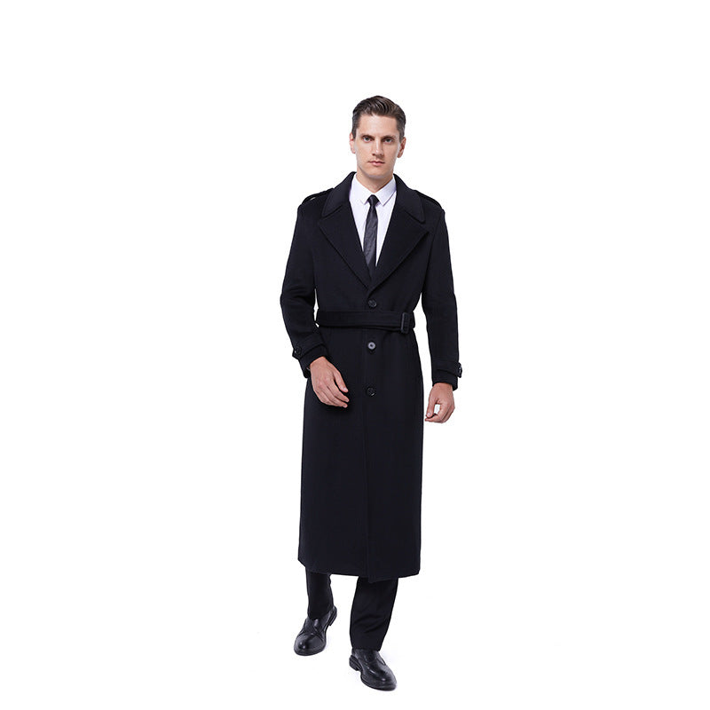 Herren Bodenlanger Wollmix-Übermantel mit schmalem Schalkragen und strukturierter Weboptik Shop Nory
