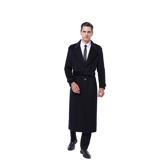 Herren Bodenlanger Wollmix-Übermantel mit schmalem Schalkragen und strukturierter Weboptik Shop Nory