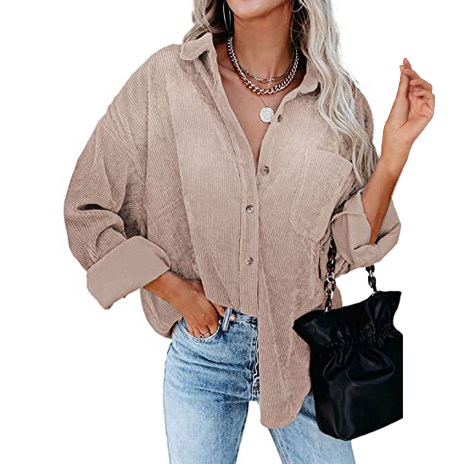 Damen Übergroße Kordbluse