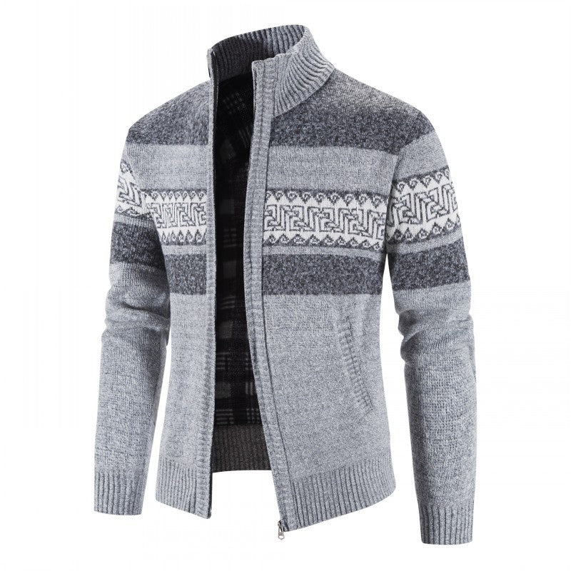 Herren Strickjacke mit hohem Kragen und attraktiven Mustern Shopnory