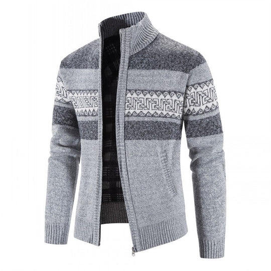 Herren Strickjacke mit hohem Kragen und attraktiven Mustern Shopnory