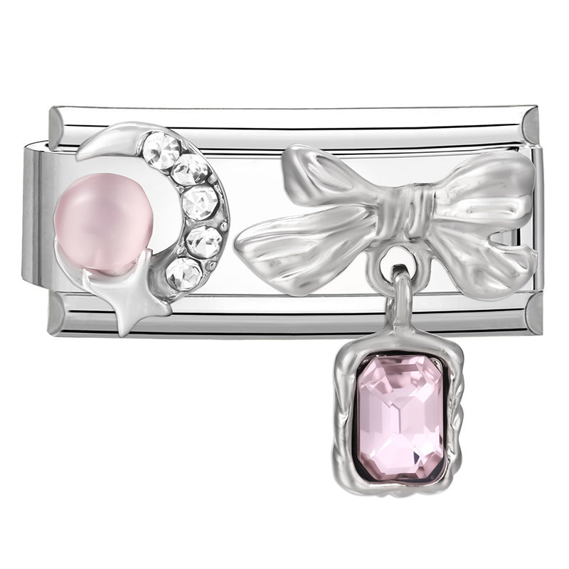 Modulare Charms-Anhänger mit Kristall-Schleife und Herzmotiven