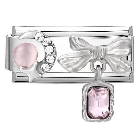 Modulare Charms-Anhänger mit Kristall-Schleife und Herzmotiven