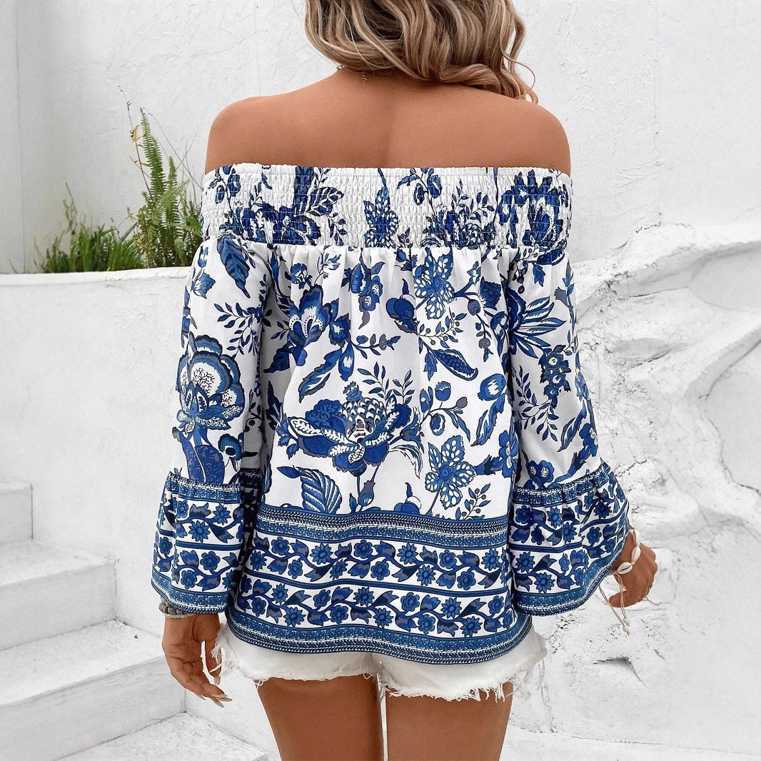 Damen Off-Shoulder Bluse mit floralem Muster und Rüschendetails