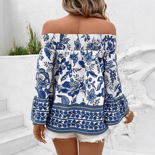 Damen Off-Shoulder Bluse mit floralem Muster und Rüschendetails