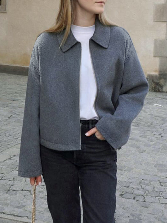 Damen nan kaschmirähnliche Wolljacke mit durchgehendem Reißverschluss, oversized Schnitt und Hemdkragen Shop Nory