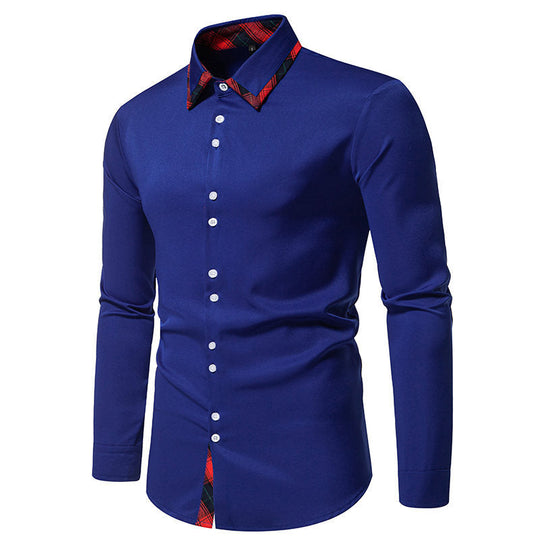 Herren elegantes Langarmhemd mit karierter Kragen-Details