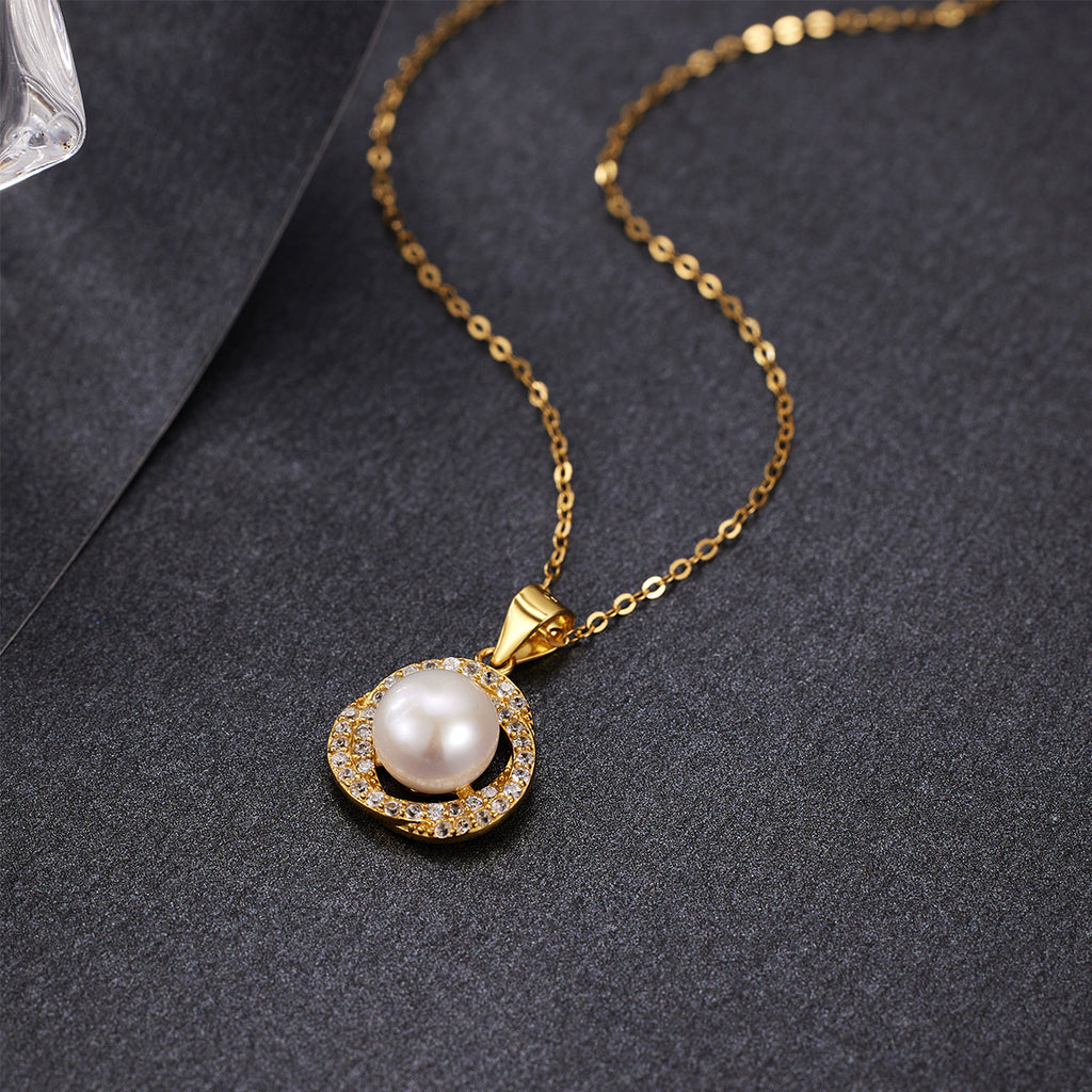 Damen elegante Halskette mit Perlenanhänger und funkelnden Zirkonia-Details Shop Nory