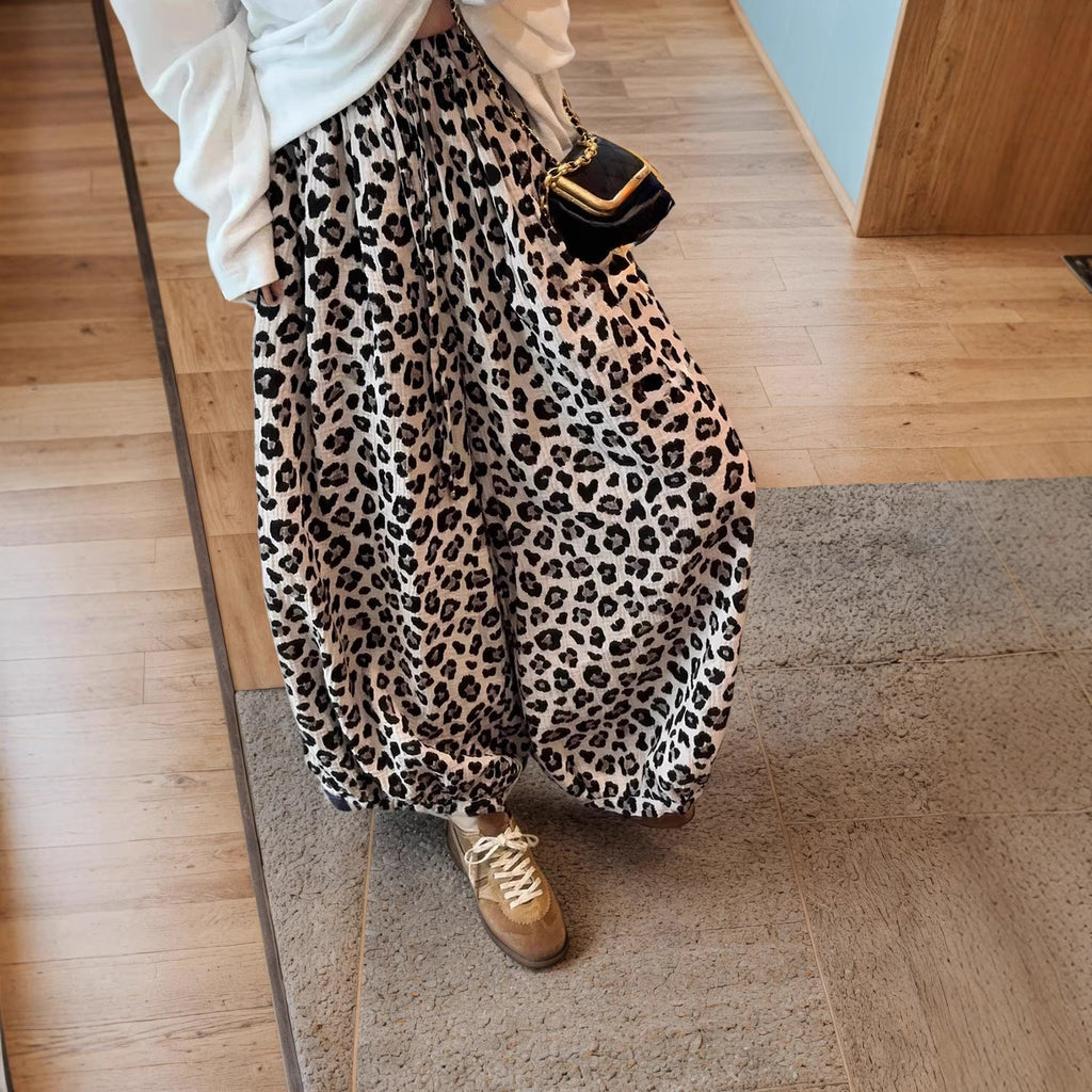 Damen Weit geschnittener Leoprint Rock mit elastischem Bund Shopnory